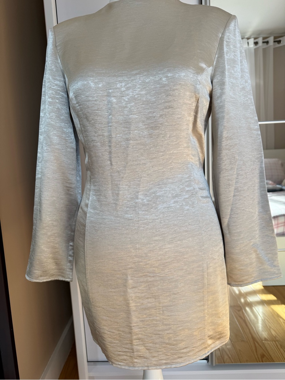 H&M Silver Long-Sleeve Sheath Dress